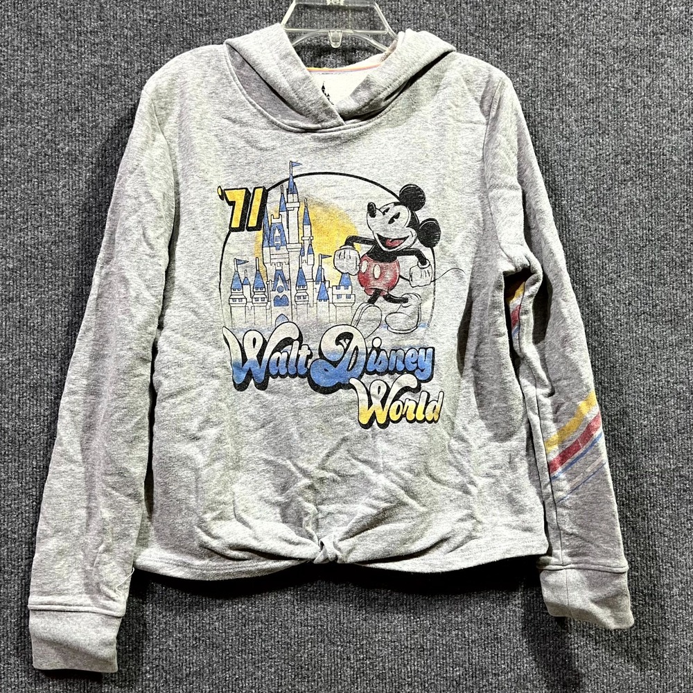 Disney Parks Hoodie Womens Small Gray Mickey Mouse Walt Disney World‎ 71 Knotted